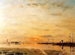 Le Havre. Coucher de soleil à marée basse.