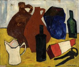 Nature morte - bouteilles, cruches, lanceur