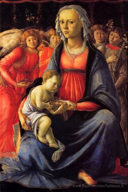 La vierge et l'enfant entourés de cinq anges