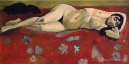 Dormir nu sur fond rouge