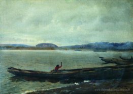 Paysage de la Volga avec des bateaux