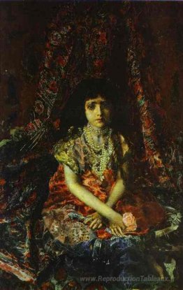 Portrait d'une fille contre un tapis persan