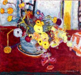 Fleurs sur un tapis rouge