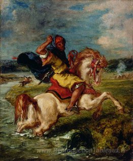 Cavalier marocain traversant une Ford