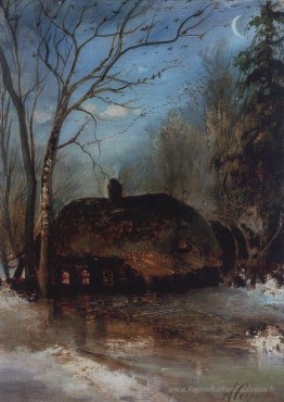 Paysage printanier avec chalet