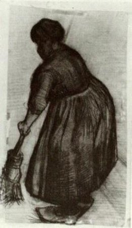 Femme paysanne avec balai