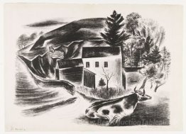 Paysage avec vache