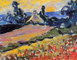Paysage avec coucher de soleil