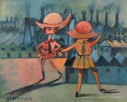 Écolières et fumée d'usine