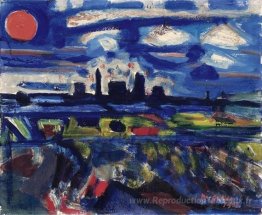 Paysage nocturne avec la plante à gaz Schlieren