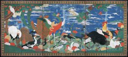 Oiseaux, animaux et plantes à fleurs dans une scène imaginaire