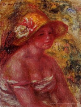 Buste d'une jeune fille portant un chapeau de paille