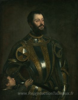 Portrait d'Alfonso D`avalos, en armure avec une page