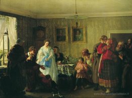 Félicitations de la fiancée dans la maison du propriétaire