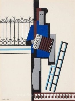 Musicien avec accordéon / bar bleu