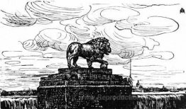 Le lion et la forteresse. Gravure de bois pour le magazine «mond