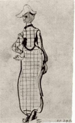 Dame avec robe et chapeau à carreaux