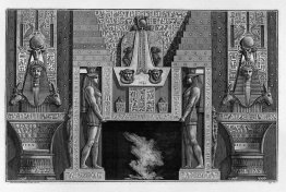 Cheminée de style égyptien, deux grands côtés avec des figures s