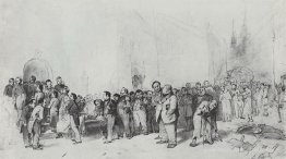 Gogol est soutenu par les figures de ses œuvres à la tombe