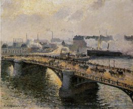 Le pont boieldieu, rouen, coucher de soleil, temps brumeux
