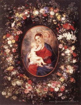 La vierge et l'enfant dans une guirlande de fleurs
