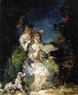 Jeunes filles et chien dans un parc