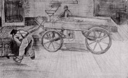 Deux hommes avec un wagon à quatre roues
