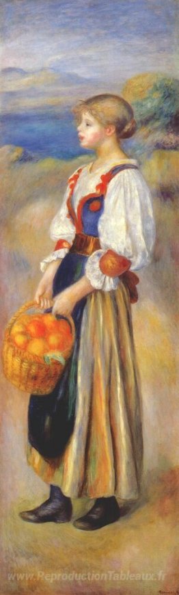 Fille avec un panier d'oranges