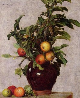 Vase avec pommes et feuillage