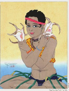 Basilio, Jeune Garcon de Saipan Tenat des Coquillages. Mariés