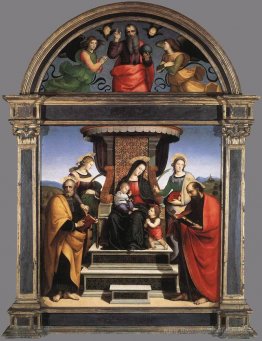 Madonna et l'enfant intronisés avec les saints