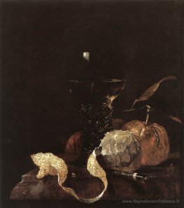 Nature morte avec citron, oranges et verre de vin