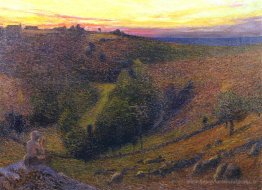 Jouer à des tuyaux au soleil couchant