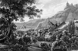 La ville Traben Trarbach et le Grevenburg sur la rivière Moselle