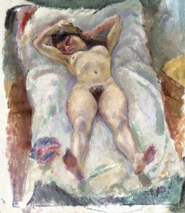 Femme allongée avec ses bras levés