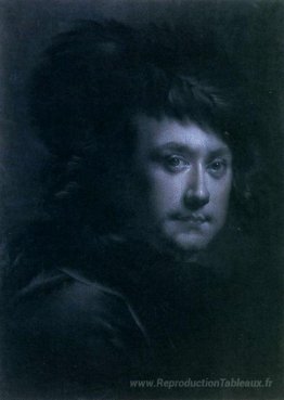 Autoportrait dans un chapeau à plumes noir