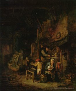 Intérieur avec une famille paysanne
