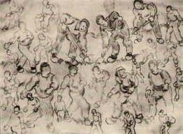 Feuille avec de nombreux croquis de figures