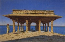 Soirée sur le lac. L'un des pavillons de la promenade en marbre