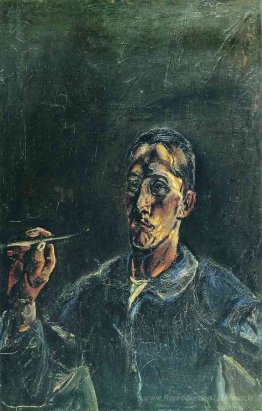 Autoportrait avec un pinceau vers le haut
