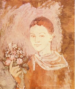 Garçon avec bouquet de fleurs dans sa main