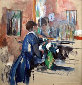 Dame en bleu devant un miroir