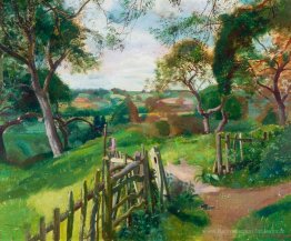 Chemin et porte dans un paysage