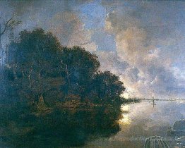 Bruges River, Ostend au loin - Moonlight