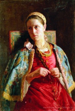 Portrait de la jeune femme en costume russe