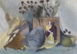 Nature morte avec coquille et image d'un saint