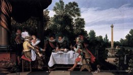 Joyeux compagnie banquet sur une terrasse