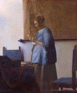 Femme lisant une lettre (femme en bleu lisant une lettre)