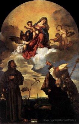 Madonna en gloire avec l'enfant du Christ et Sts Francis et Alvi