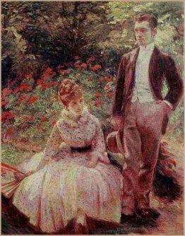 Le fils et la sœur de l'artiste dans le jardin à Sersres